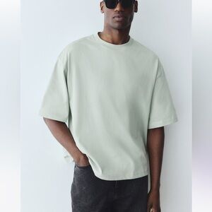 Men's Light Green T-Shirt H&M OVERSIZED-FIT T-SHIRT